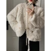Lambskin coat for women's autumn and winter 2023 new style, thick and loose cotton-padded jacket, casual and fashionable white top Application Scenario